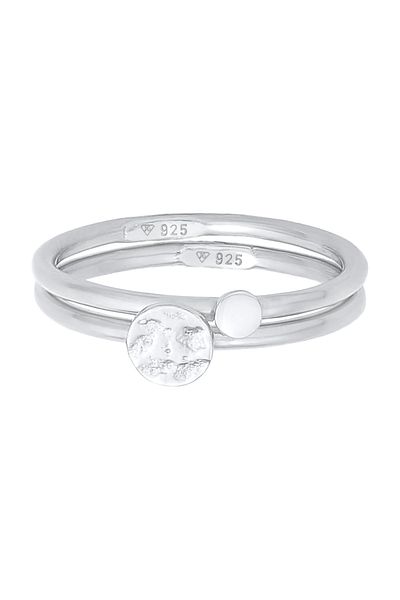ELLI Inel Doamnelor Inele de stivuire Duo Circle Plate Basic Minimal Atemporal În argint 925