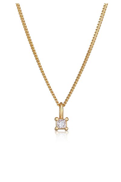 ELLI Elegante Solitaire-Halskette mit Diamanten – quadratisches Design, 0,1 ct., 925er Sterlingsilber