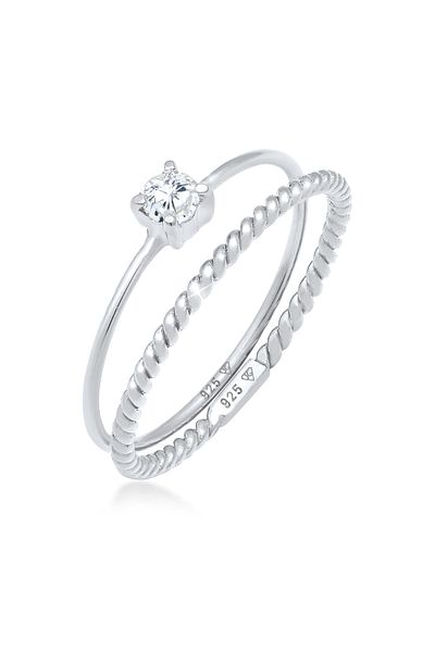 ELLI Inel Set de inele cu bandă pentru femei Twisted Trend Blogger cu zirconiu din argint 925