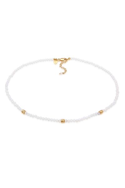 ELLI Kette Elli PREMIUM Halskette Damen Mondstein weiße Perlen 925 Sterling Silber Party/Silber