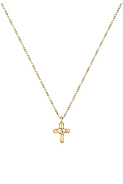 ELLI Colier Copil Crucifix Inimă Pandantiv Cu Cristale Filigran Argint Sterling 925