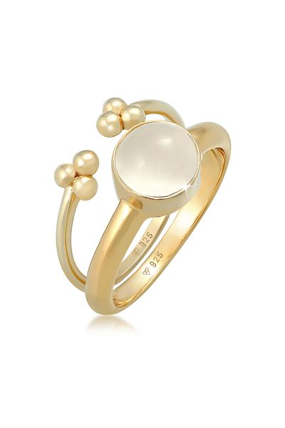 ELLI Ring Ladies Duo Classic Elegant Trend Minimal With Moonstone In 925 Sterling Silver Gold Plated