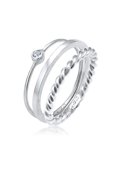 ELLI Set Inele Dama Solitaire Basic Rasucite Cu Cristal In Argint Sterling 925