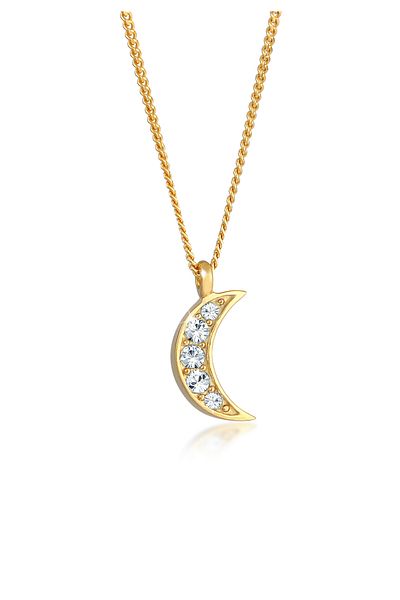ELLI Necklace Ladies Crescent Moon Pendant Astro Look Trend With Crystals In 925 Sterling Silver