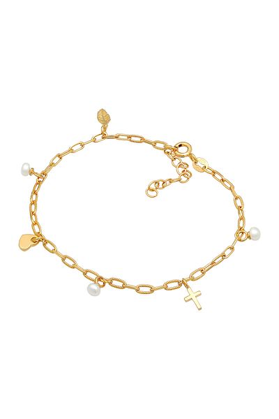 ELLI Bracelet Ladies Cross Feather Heart Adjustable With Freshwater Cultured Pearls In 925 Sterling Silve