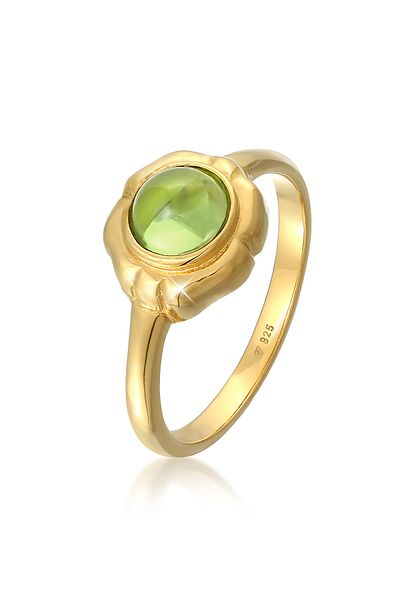ELLI Ring Ladies Cabochon Green Classic With Peridot Gemstone In 925 Sterling Silver Gold Plated