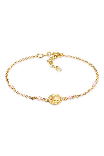 ELLI Armband Damen Münze Sonne Vintage Trend verstellbar mit Rosenquarz in 925 Sterling Silber vergoldet