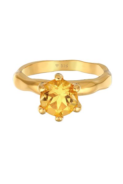 ELLI Ring Ladies Engagement Solitaire With Citrine Gemstone In 925 Sterling Silver Gold Plated
