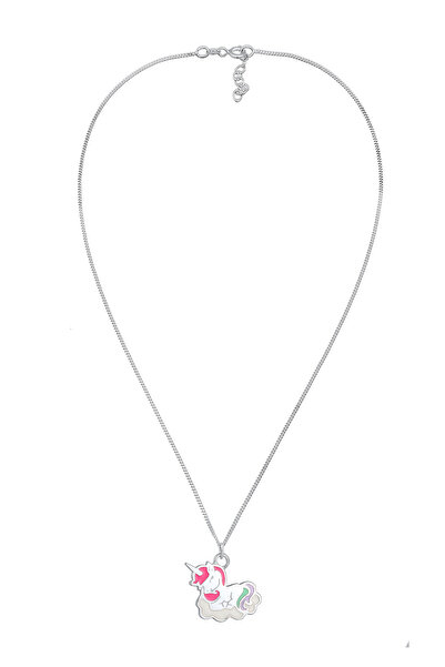 ELLI Dětský náhrdelník s jednorožcem a přívěskem v obláčku s smaltem ze sterlingového stříbra 925