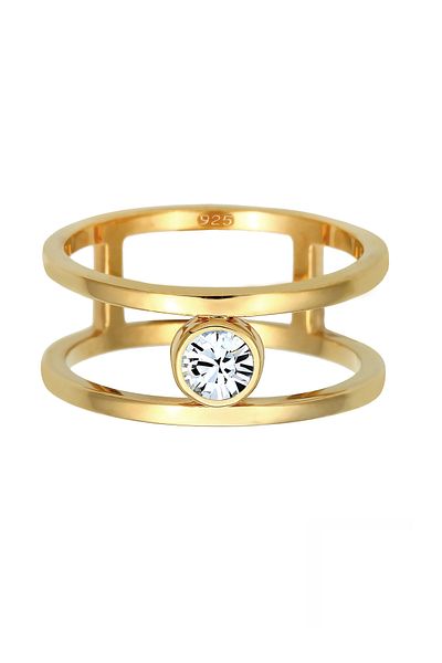 ELLI Ring Premium Ring Damen Doppel Solitär Strahlend mit Kristallen in 925 Sterling Silber