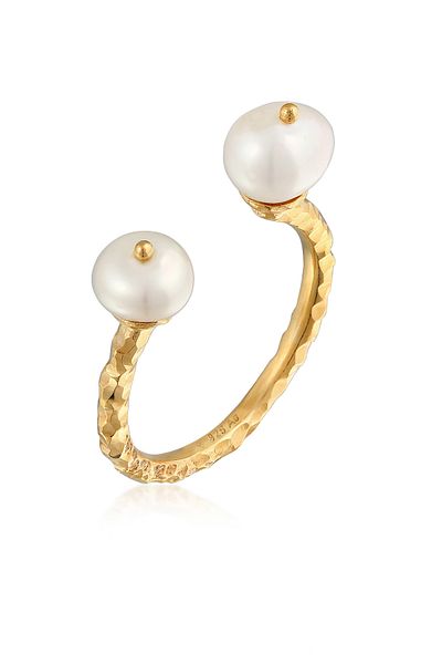 ELLI Ring Premium Ring Ladies Open Hammered Trend With Freshwater Cultured Pearls In 925 Sterling Si