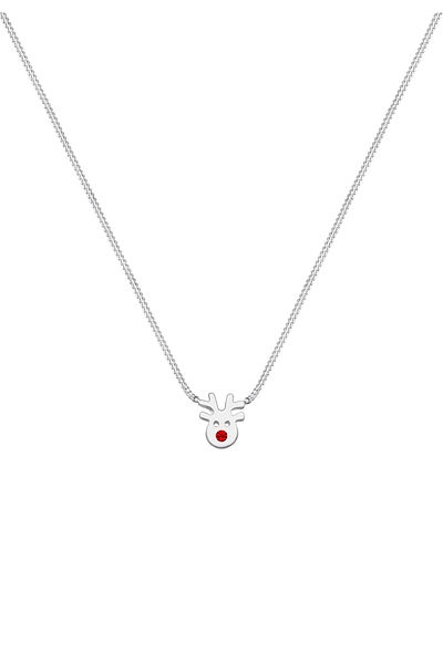 ELLI Halskette Mädchen Rentier Anhänger verspielt mit Kristallen in 925 Sterling Silber