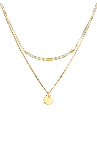 ELLI Necklace Ladies Plate Pendant Pearls 2-layered In 925 Sterling Silver