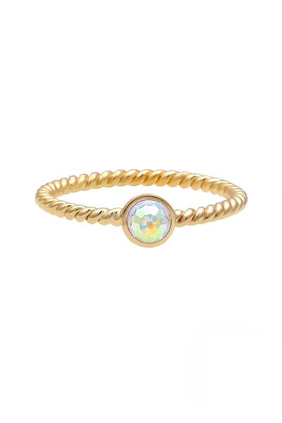 ELLI Ring Ladies Solitaire Twisted With Crystals In 925 Sterling Silver Gold Plated