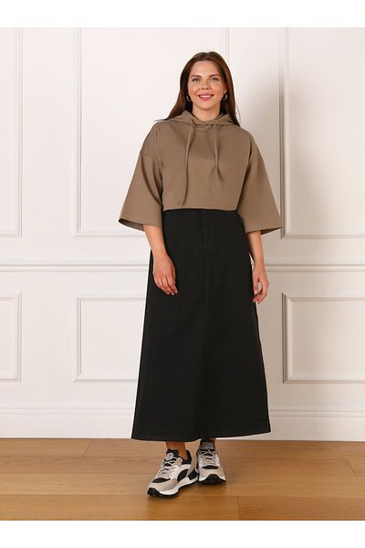ALİA Large Size Denim Skirt - Black - Alia