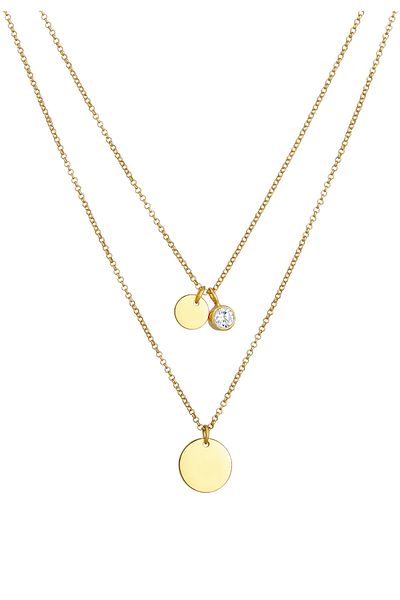 ELLI Necklace Ladies Plate Pendant 2-layer With Cubic Zirconia Crystals In 925 Sterling Silver
