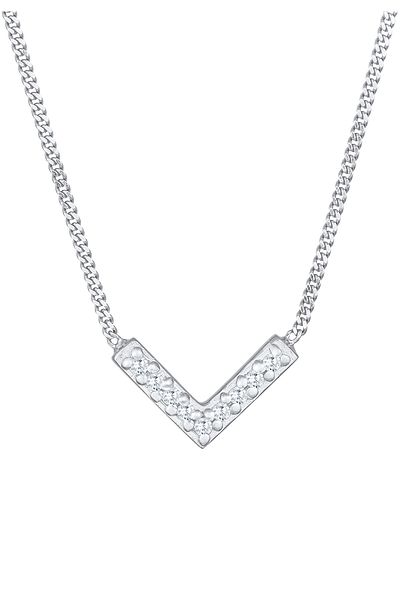 ELLI Colier de damă în formă de V, elegant, strălucitor, cu cristale de zirconiu, din argint 925