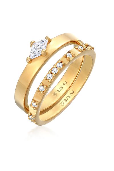 ELLI Ring-Set für Damen – Solitaire, Verlobung, Zirkonium und Kristalle aus 925er Sterlingsilber