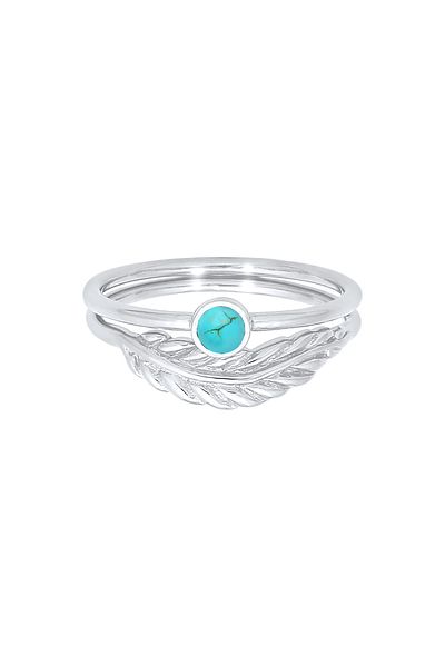 ELLI Set Inel Dama Feather Howlite Turcoaz Boho Summer Trend Din Argint Sterling 925