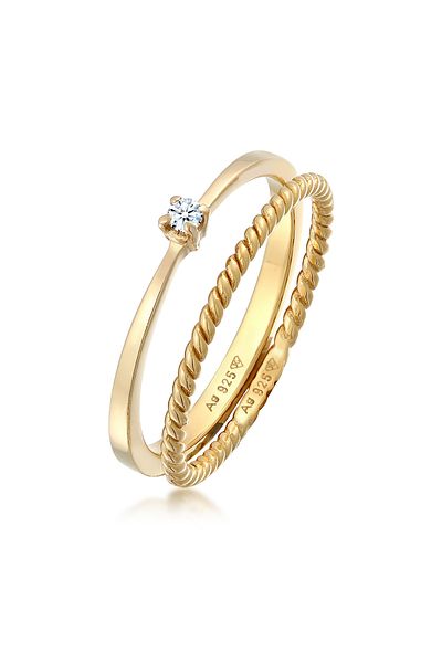 ELLI Dámský prsten - Solitaire Twisted, sada 2 diamantů, stříbro 925