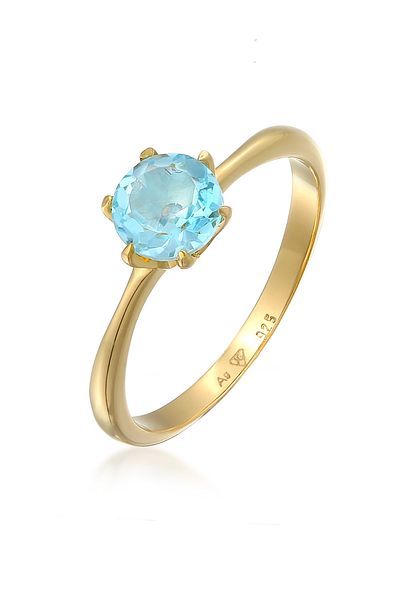 ELLI Ring Ladies Solitaire Basic With Topaz In 925 Sterling Silver Gold Plated