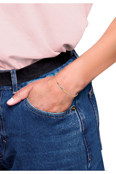 ELLI Elegantní nastavitelný duhový náramek s krystaly ze stříbra 925, pozlacený