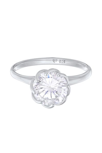 ELLI Inel Inel De Logodna Doamna Solitar Floare Cu Cristale De Zirconiu In Argint Sterling 925