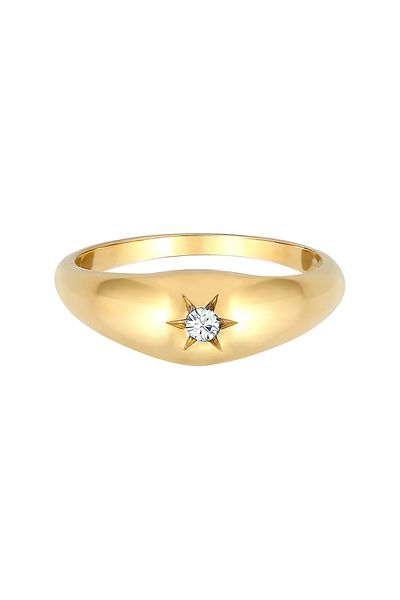 ELLI Ring Ladies' Signet Ring Star With Crystals In 925 Sterling Silver, Gold-plated