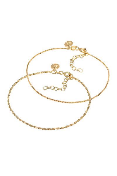 ELLI Armband Damen Set Kordel Halskette Venezianer Basic Filigran Verstellbar in 925 Sterling Silber