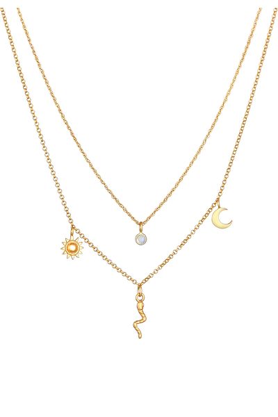 ELLI Necklace Ladies Layer Sun Moon Snake Pendant With Moonstone In 925 Sterling Silver Gold Plated