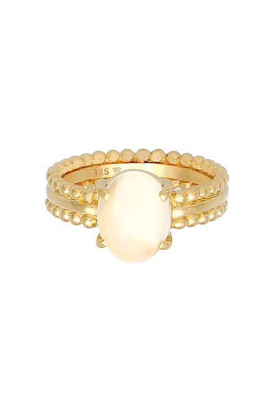 ELLI Ring Ladies Chunky Glamour Trend Blogger Oval With Moonstone In 925 Sterling Silver Gold Plated