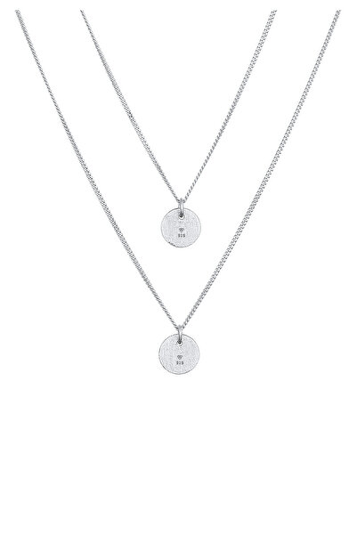 ELLI Dámský náhrdelník s přívěskem, kulatý, vrstvený, kartáčovaný, stříbro 925