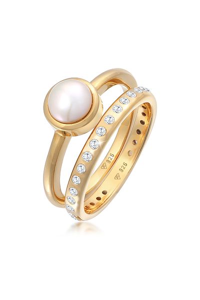 Nenalina Inel de damă Eternity cu perle de cultură de apă dulce din argint 925, set de 2
