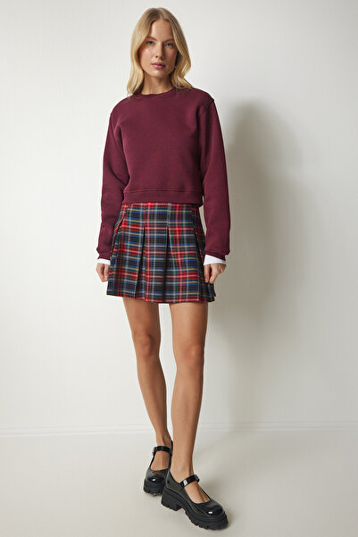 Lovelyİstanbul Şardonlu Crop Sweatshirt BORDO LUB0043
