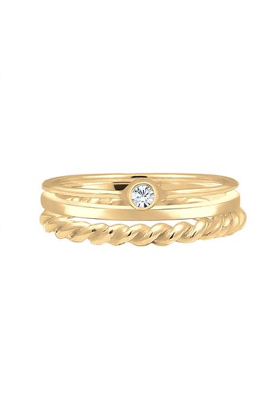 ELLI Set Inele Dama Solitaire Basic Rasucite Cu Cristal In Argint Sterling 925