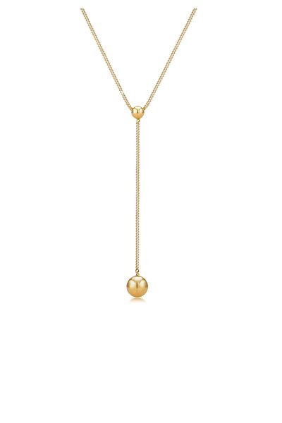 ELLI Necklace Y-chain Ball Pendant Minimal Elegant In 925 Sterling Silver Gold Plated