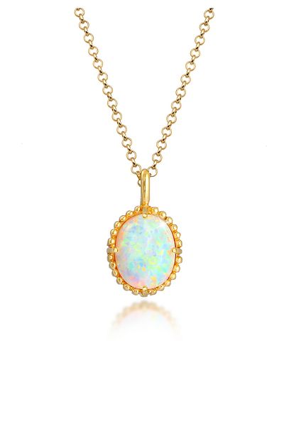 ELLI Necklace Ladies Pendant Vintage Trend Blogger With Synthetic Opal In 925 Sterling Silver Gold-plated