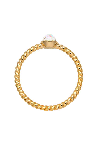 ELLI Dámský prsten Solitaire Twisted s krystaly ze sterlingového stříbra 925, pozlacený