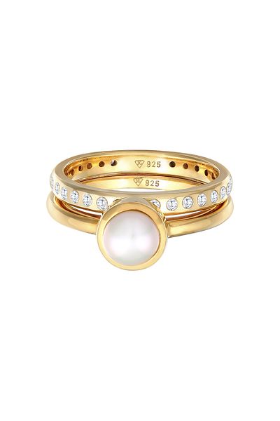 Nenalina Inel de damă Eternity cu perle de cultură de apă dulce din argint 925, set de 2