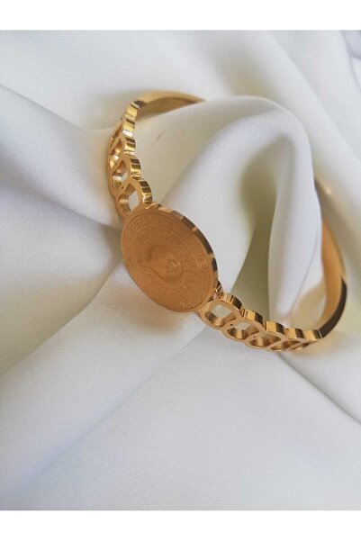 Judas Takı Altın Görünümlü Çelik Kelepçe Çeyrekli Bileklik