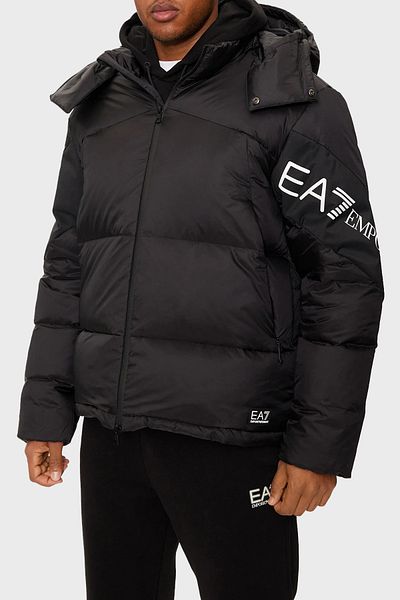 EA7 Men's down Coat - with Logo, Water Repellent, Windproof, Oversize Fit, Detachable Hood 6Dpb3