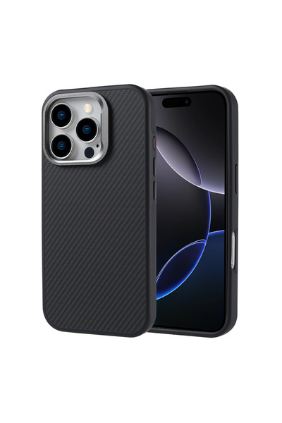 zore Apple iPhone 16 Pro Max Kılıf Magsafe Şarj Özellikli Karbon Fiber Görünümlü Zore Troy Kapak