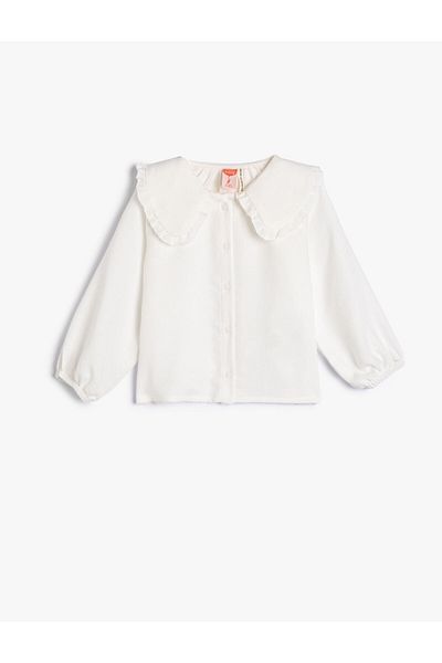 Koton Shirt Wide Baby Collar Long Sleeves Elastic Cuffs Viscose Fabric