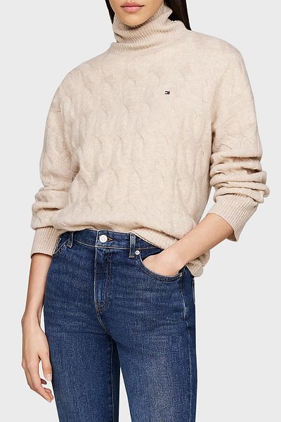Tommy Hilfiger 100% gyapjú normál szabású garbós pulóver PULÓVER WW0WW43102 0F8