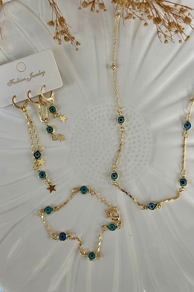Trendy Butik Evil Eye Necklace - Earrings - Bracelet Set