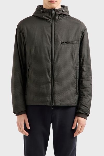 Emporio Armani معطف جاكار مبطن بقصة عادية بقلنسوة للرجال 6D1B64 1NNXZ 05A6