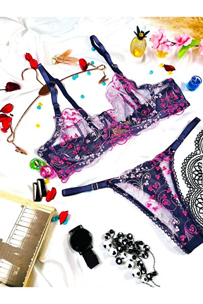 mendoza store Броде Синій Бюстгальтер з Квітами