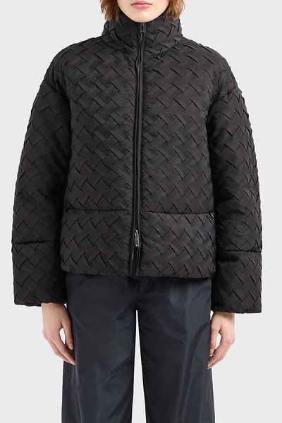 Emporio Armani Stand Collar down Jacket - Knitted Pattern, Regular Fit Coat 6D2B73 2Ngpz 0999