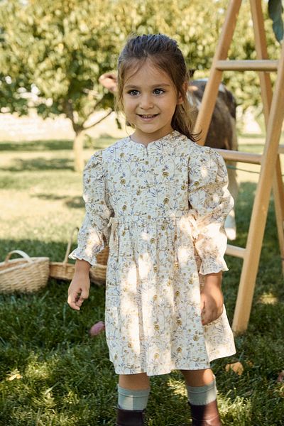 Maya And Luca Girls' Dress - Floral Print, Long Sleeve, Ribbon and Lining