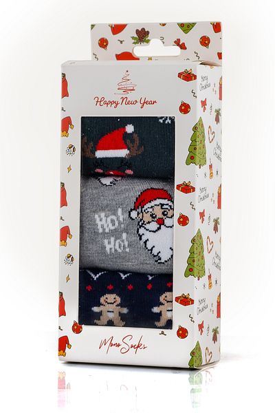 Mono Socks - Pack of 3 Hoho Christmas Grandfather Patterned New Year's Gift Socks
